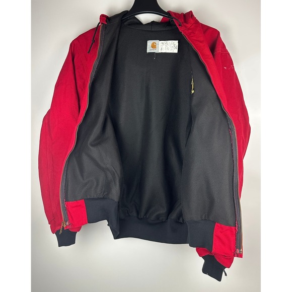 Carhartt Distressed Red Lined Hooded Jacket USA Coat *Company Logo XL Tall - Picture 3 of 15